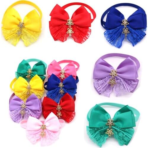 60PCS Pet Puppy Dog Cat Bow Ties Adjustable Flower Lace Bowknot Bowties Dog Accessories Pet Supplies Fit for Holiday Party