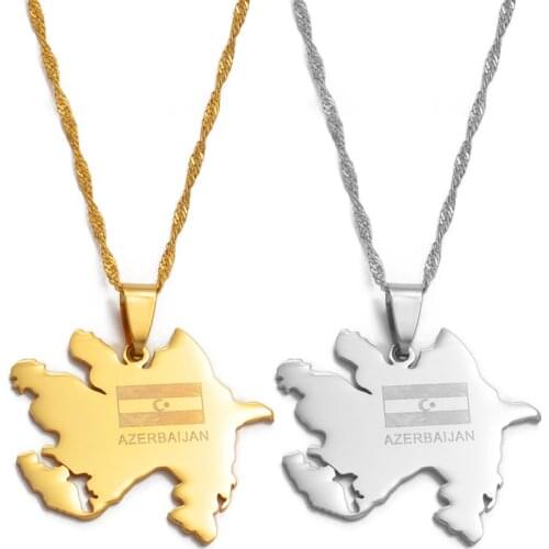 Anniyo Gold Color Azerbaijan Map & Flag Pendant Necklaces Azerbaycan of Maps Jewelry Gifts #010521