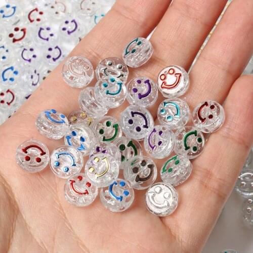 10x6mm Clear Smile Face Acrylic Beads For Jewelry Making DIY Bracelet Necklace Beads Plastic Round Smiley Beads Wholesale