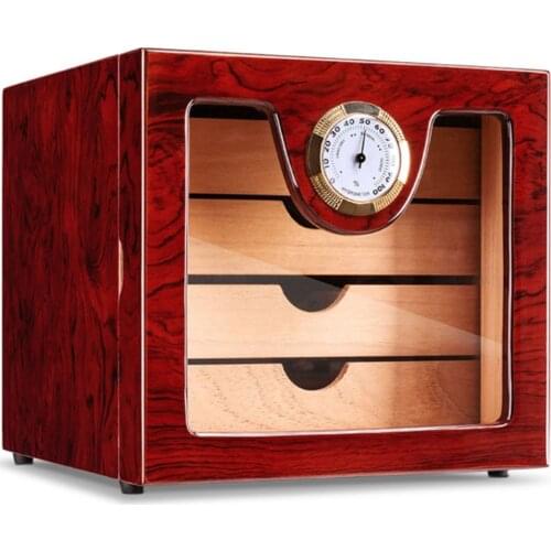 Wooden Medium Cigar Cabinet Humidor Cedar Wood Lined Humidifier Hygrometer 4 Layer Drawers Decent Cigar Storage Box