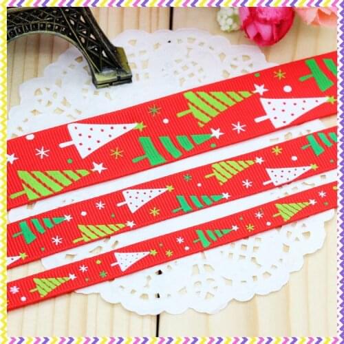 DHK 5 yards Christmas trees 3 size options printed grosgrain ribbon headwear hair bow diy party decoration wholesale OEM C1449