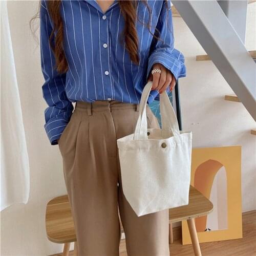 New Outdoor Bags For Picnic Candy Color Canvas Tote Bag Lunch Bag Food Fashion Portable Small Lunchbox Bag With Copper Buckle