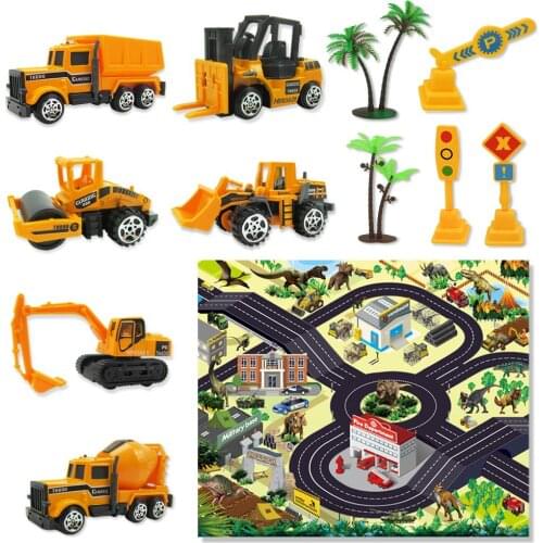 12pcs Alloy Engineering Car With Game Pad Mini Model Vehicle Road Sign Educational Toy Children Party Decoration Birthday Gift