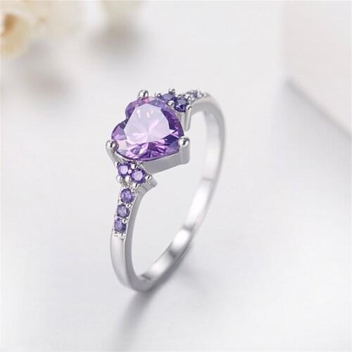 Fashion Exquisite Love Heart Purple Crystal Ring Elegant Women AAA Zircon Eternal Ring Jewelry Charm Lady Engagement Accessories