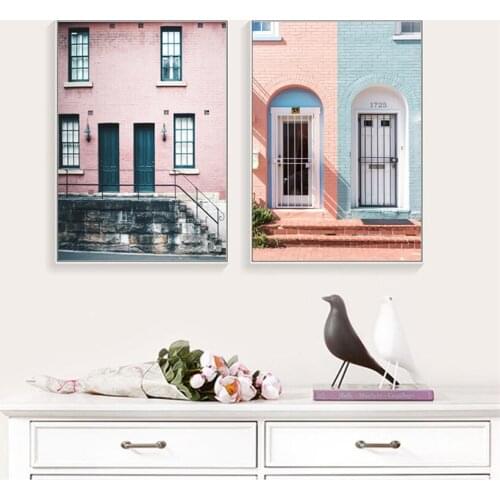 SVITY Pink house Canvas Painting Landscape Wall Art Posters and Prints Nordic Decoration Wall Pictures for Living Room FA712