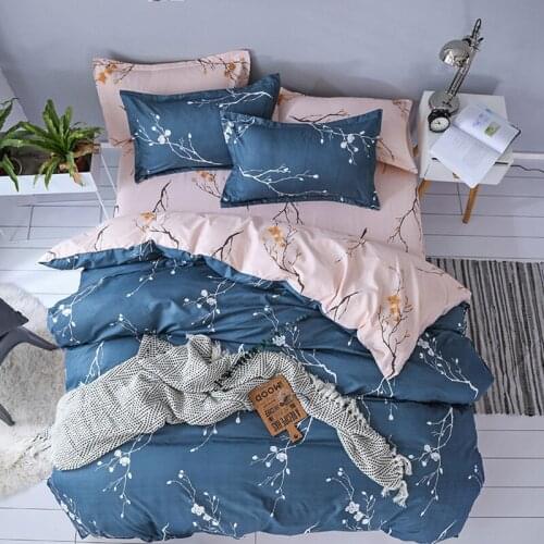 Flower series High Quality Home Bedding Set 3-4pcs Printed Solid bedding sets Lovely Pattern with leaf plant