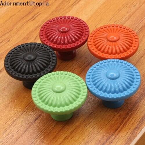 Round Furniture Knobs Candy Color Ceramic Drawer Knob Cabinet Pulls Cabinet Closet Cupboard Pull Handle Modern Kitchen Handle