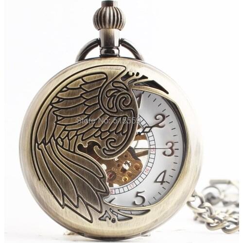 10pcs/lot Fathers Day Gift High Quality Steampunk Bronze Phoenix Mechanical Pocket Watch Vintage Roman Dial Pocket Watch