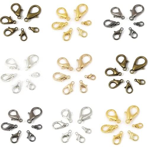 20-50pcs/lot 10/12/14/16/18/21mm Metal Lobster Clasp Hooks End Connectors For DIY Jewelry Making Necklace Bracelet Findings