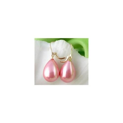 Lovely Fine 12X16MM Pink South Sea Shell Pearl Drop Dangle Earrings AAA+ marvel choker 925 Ms. girl Wedding-Jewelry