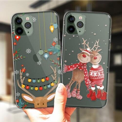 Merry Christmas Santa Claus Cute Elk Case For iPhone 11 12 13 Pro XS Max XR X 6 6S 7 8 Plus 5S SE 2020 Cover Soft Silicone Coque