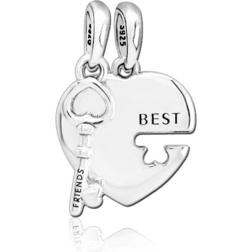 Fashion Jewelry 925 Sterling Silver Beads Fit Original Pandora Bracelets Heart lock and key Dangle Charm DIY Women Gift