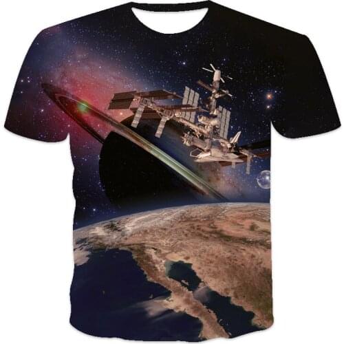 Summer new best-selling oversized loose mens T-shirts short sleeve space printing O-neck mens T-shirts