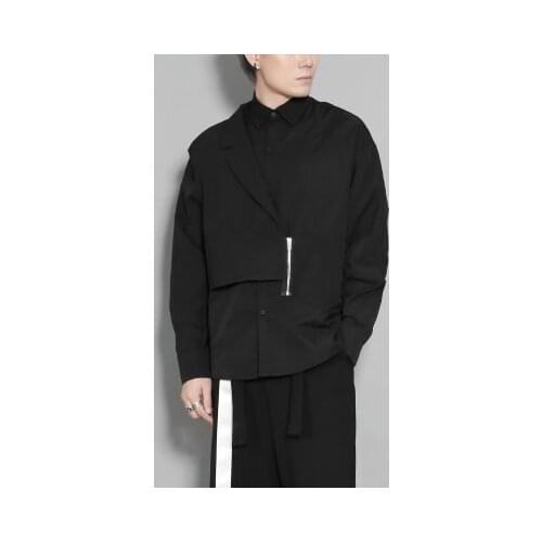 Fashion men Spring and autumn new original dark wind Yamamoto irregular three-dimensional cut patchwork casual shirt men long