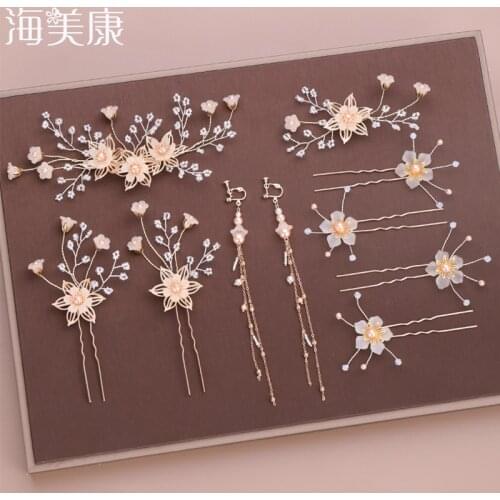 Haimeikang Bridal Hair Accessories Set Crystal Flower Hairpin Comb Earring Set Wedding Hair Clip Accessories Jewellery Free Gift