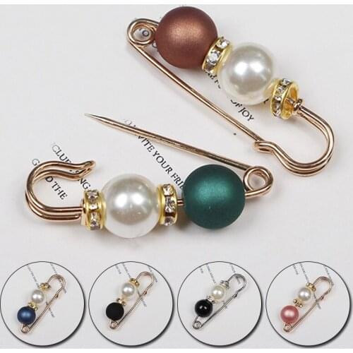 New Simulated Pearl Rhinestone Brooch Multi-color Big Beads Safety Pins Metal Pin Buckle For Women Scarf Coat Bag Dress Jewelry