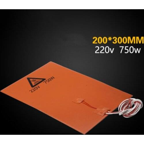 1*Heater Pad Heating Bed of 3D Printer Car Engine 220V 750W 200mm*300mm Silicone Rubber W/ Backing Glue Heat Pad Heated Quickly