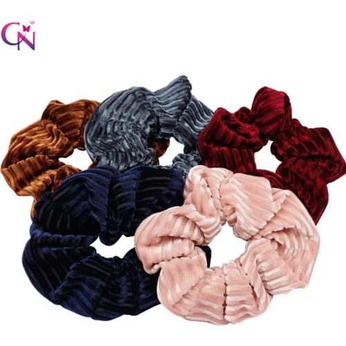 CN Hair Accessories Stripe Velvet Scrunchies Women Girls Large Size Tail Hair Rope Solid Ponytail Holder