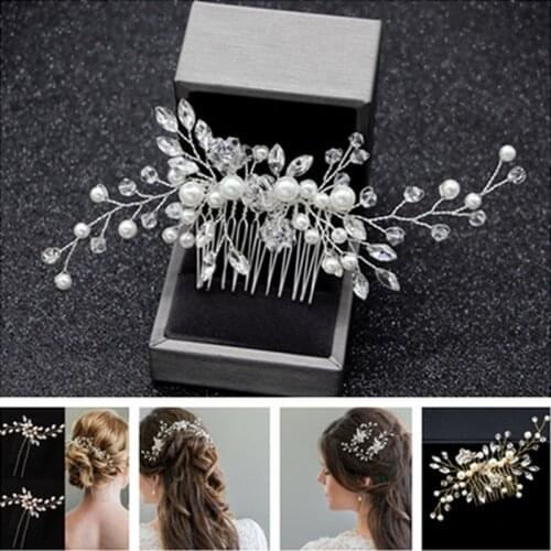 Silver Color Pearl Crystal Wedding Hair Combs Hair Accessories for Bridal Flower Headpiece Women Bride Hair ornaments Jewelry A
