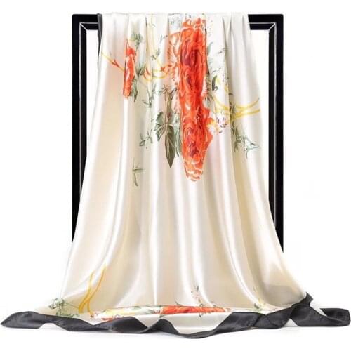 Silk Scarves Women Foulard 90cm Square Head Hijab Scarf Ladies chiffon Shawl wrap muffler pareo Bandanna female pashmina soft