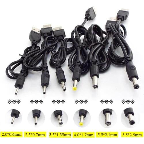 Type A USB Male Port To DC 5V 2.0*0.6mm 2.5*0.7mm 3.5*1.35mm 4.0*1.7mm 5.5*2.1mm 5.5*2.5mm Plug Jack Power Cable Connector