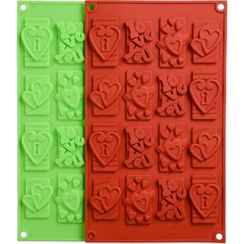 Silicone Chocolate Mold 16 Cavity Letter Love You Double Heart Lock Shaped Silicone Molds Cake Decorating Tools Bakeware