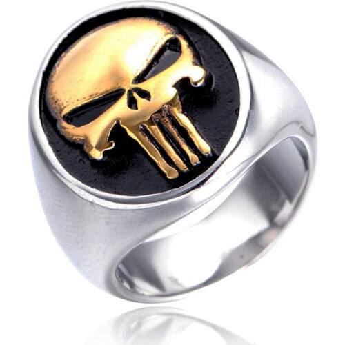 Vintage Punisher Skull Ring for Men And Women Gold Silver Color Stainless Steel Skull Biker Ring Cool Punk Gothic Jewelry Gift