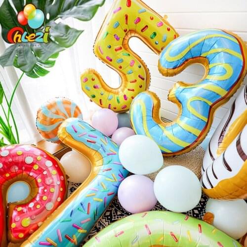 40 inch Donut Number Foil Balloons Fruit ice cream Helium balloon Birthday party decorations Kids toy Sweet Number Ballon shower