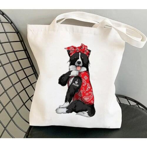2021 Shopper Bandanas Border Collie I LOVE MOM Printed Tote Bag women shopper handbag girl Shoulder shopping bag Lady Canvas Bag