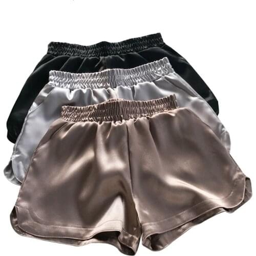 Summer Casual Women Bottoms Women Satin Shorts Faux Silk Hot Shorts Shiny Glitter Wide Leg Short Trouser Mid Waisted 914-A079