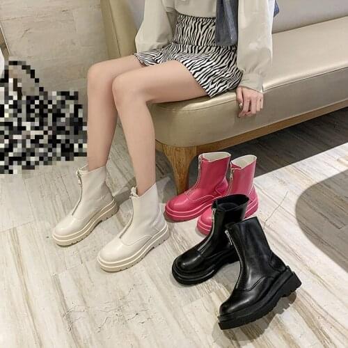 Womens boots front zipper Martin boots female wild thin skinny short boots motorcycle boots Chelsea boots short boots women