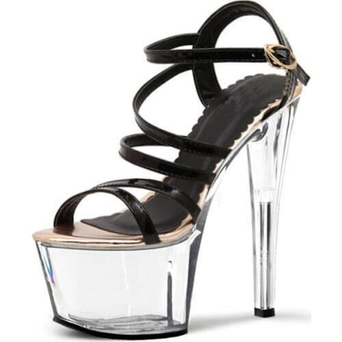 7 Inch Platform Sexy Dance Crystal Shoes 17cm Women Motorcycle High Heels Strappy Back Straps Stiletto Sandals