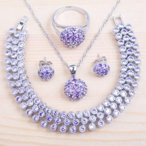Crystal Jewelry Sets For Women Silver Color Necklace And Earrings Set Cubic Zirconia Ring Bracelet Fast Ship QS0549