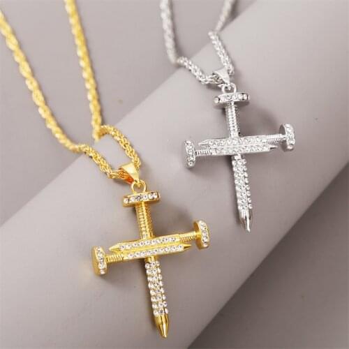 Creative Design 2020 Trendy Women Men Rhinestone Cross Pendant Necklaces Gold Silver Color Long Chain Necklace Hip Hop Jewelry
