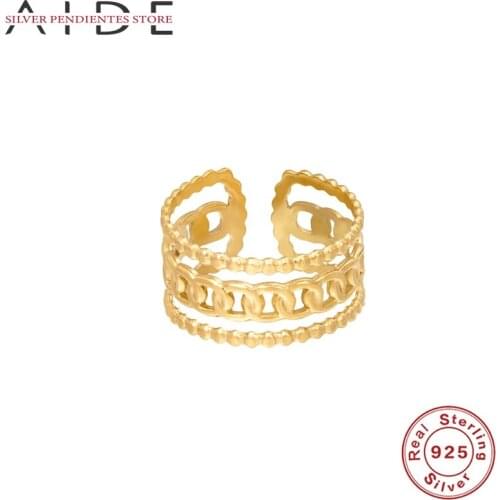 AIDE S925 Sterling Silver Hollow Chain Open Rings For Women Simple Irregular Gold Rings Fashion Jewelry Female Anillos Mujer