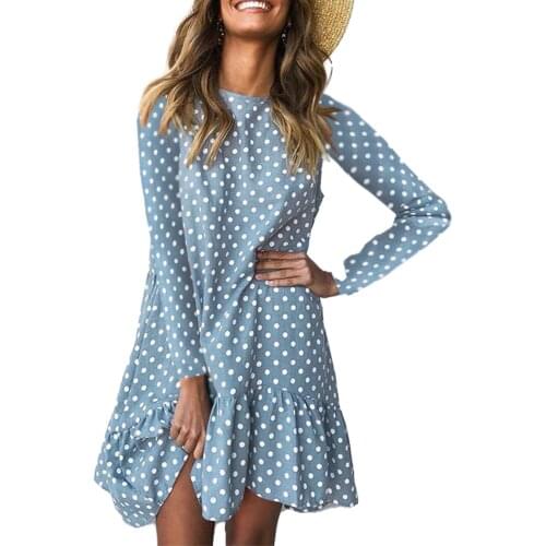 Blue Polka Dot Midi Dress Women 2020 Autumn Winter Casual Party Dress Plus Size Vintage Mini Office Elegant Dressvestidos Mujer