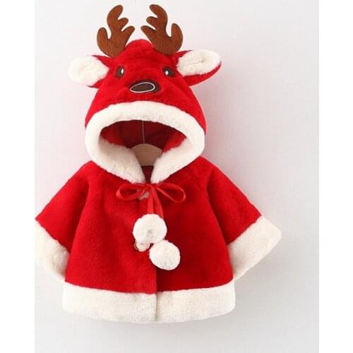Winter 2021 girls and childrens coats warm velvet fleece shawl childrens baby toddlers Christmas hooded padded coat
