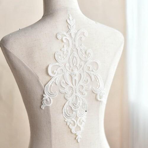 1 Pieces Ivory White Car Bone Lace Applique Embroidered French Lace Fabric Polyester Lace Trimmings For Sewing Wedding Dress