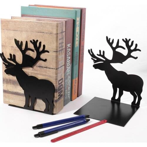 2pcs/set Book Holder for Reading Elk Metal Bookends Restoring Ancient Ways Desktop Ornament Bookends for Christmas Gifts