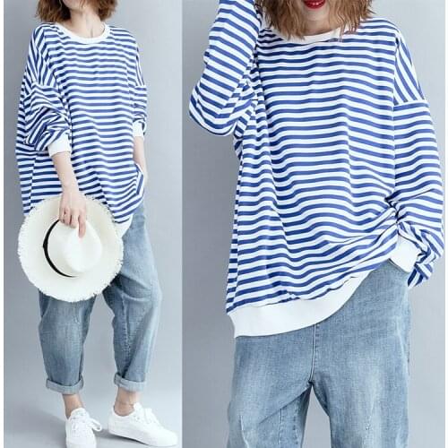 200kg large autumn striped sweater middle long lazy thin long sleeve loose coat for female students