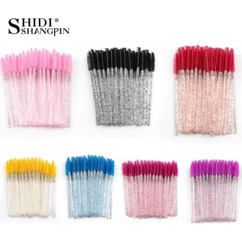 Good Quality Disposable 50/5 Pcs/Pack Crystal Eyelash Make up Brush Diamond Handle Mascara Wands Eyelash Extension Tools Hot New