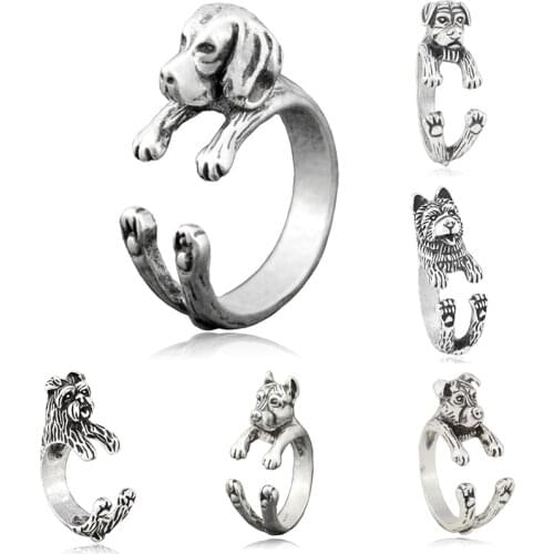 Fei Ye Paws Boho Beagle & Coonhound & Brittany Puppy Dog Wrap Rings For Women Anel Retro Cute Animal Pet Animal Ring Men Party