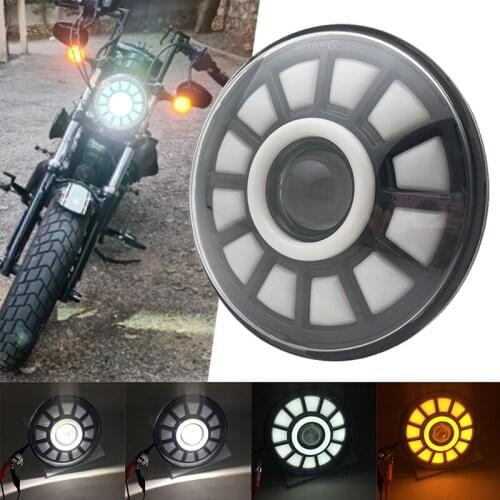 7 Inch LED Motorcycle Halo Headlights Universal Moto H4 Headlamp for Touring Ultra Classic Electra Street Glide Yamaha Honda