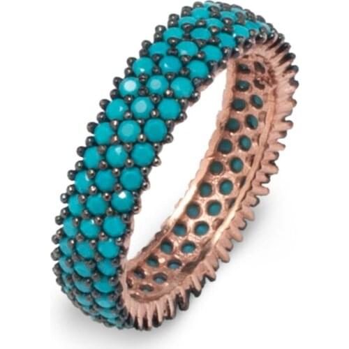 925 Sterling Silver Ring with Turquoise Nano Stone and Multiple Processed Design