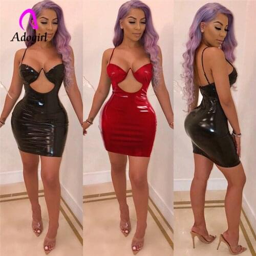 Adogirl V neck corset front hollow out spaghetti strap over hip red dress bright color back zipper night club suit