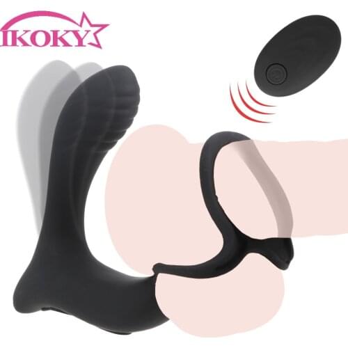 IKOKY Male Prostate Massage Vibrator Prostate Stimulator Butt Plug Silicone Sex Toy For Men Anal Plug Delay Ejaculation