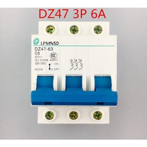 3P 6A 400V~ 50HZ/60HZ Circuit breaker AC MCB safety breaker C type