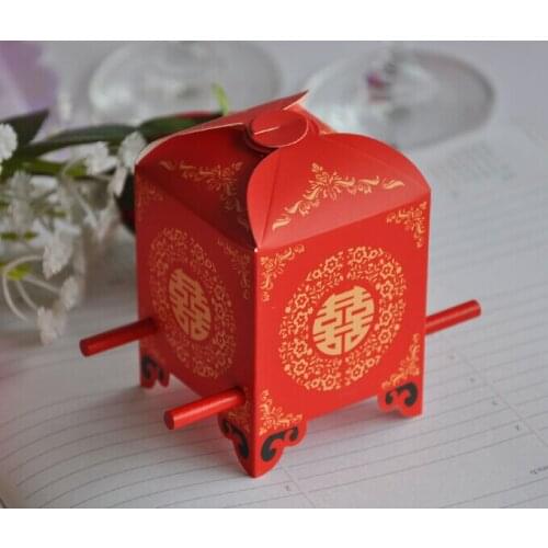 Free Shipping 50pcs/lot Chinese Traditional Sedan With 2PCS Sticks Red Candy Box