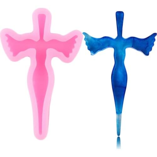 Shiny Glossy Cross Wings Shape Silicone Keychain Mold Jewelry Making Epoxy Resin Mould DIY Handmade Custom Keychains Moulds