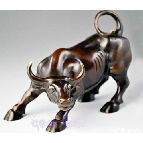 Big Wall Street Bronze Fierce Bull OX Statue 8inch